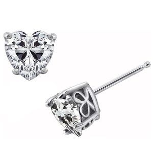 Heart Shaped  Shape Platinum Plated Sterling Silver Fancy Shape Stud Earrings